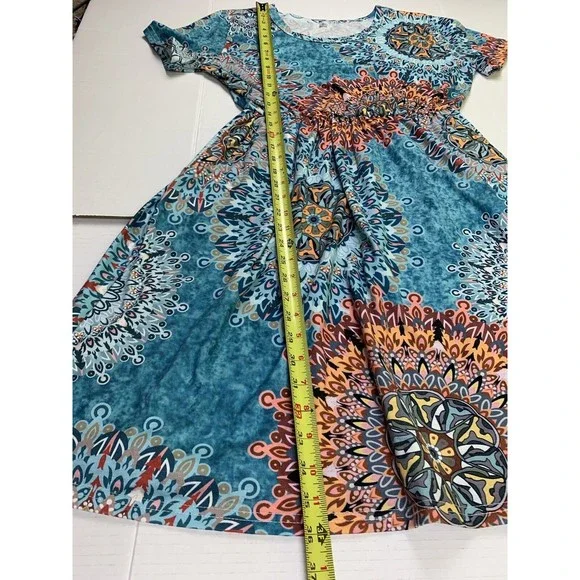 Women Dress Sz L Large Short Sleeve Pleated Pockets Stretch Elastic Waist Casual - Picture 10 of 12